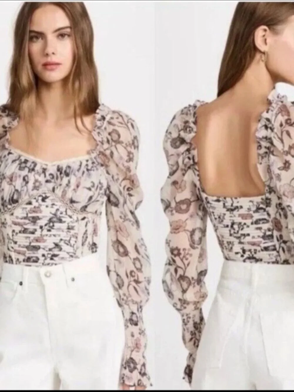 Free People Brunch Date Floral Bodysuit Ivory Size Small